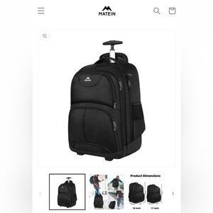 Matein Black Rolling Backpack for Men